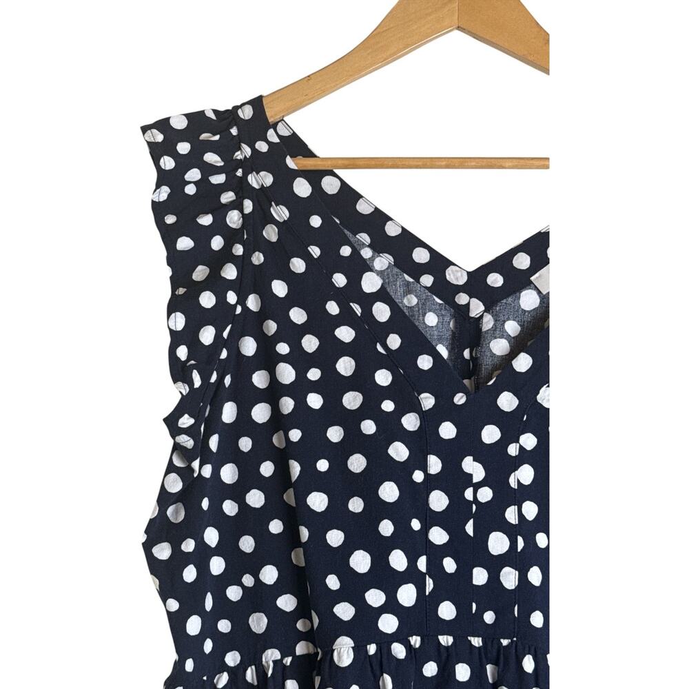 LOFT XL Navy White Dot Ruffle Sleeve V-Neck Peplum Blouse - Picture 3 of 8